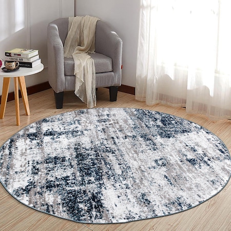 World Rug Gallery Distressed Abstract Area Rug 6'6'' Round Blue 910BLUE6RND